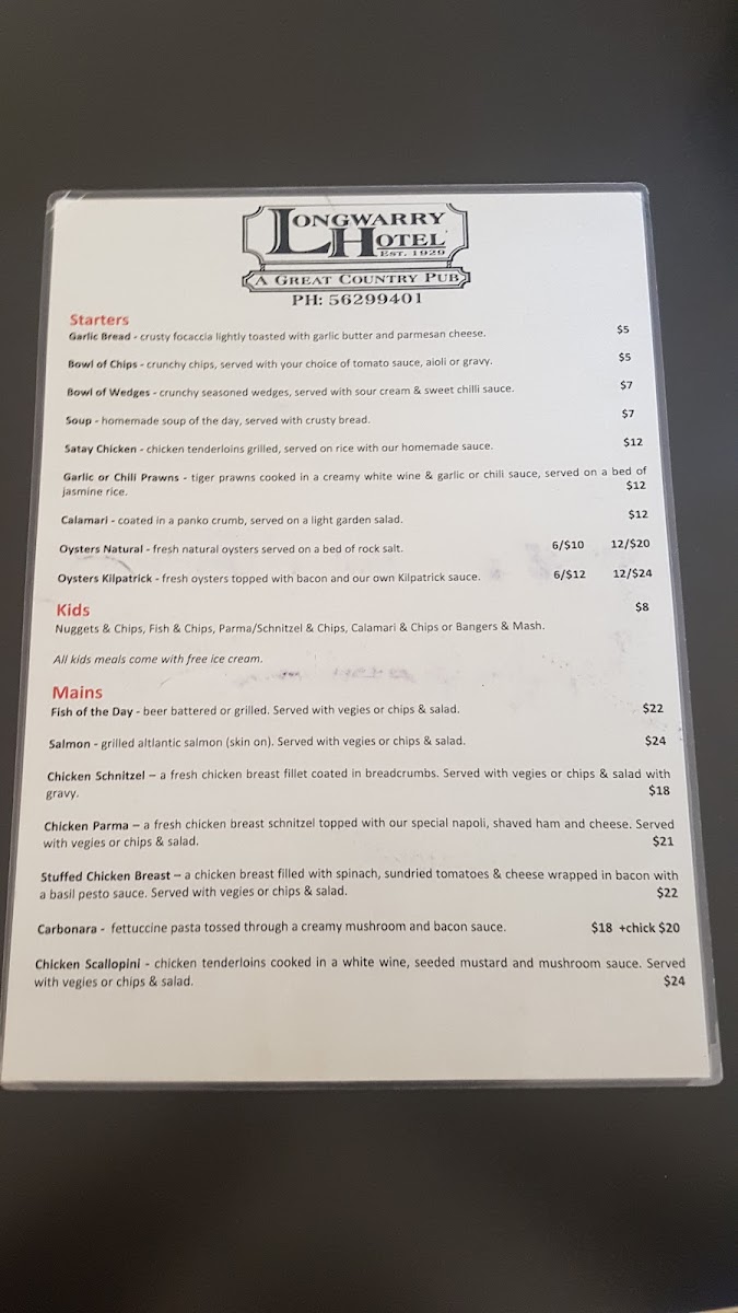 Menu Longwarry Hotel-1